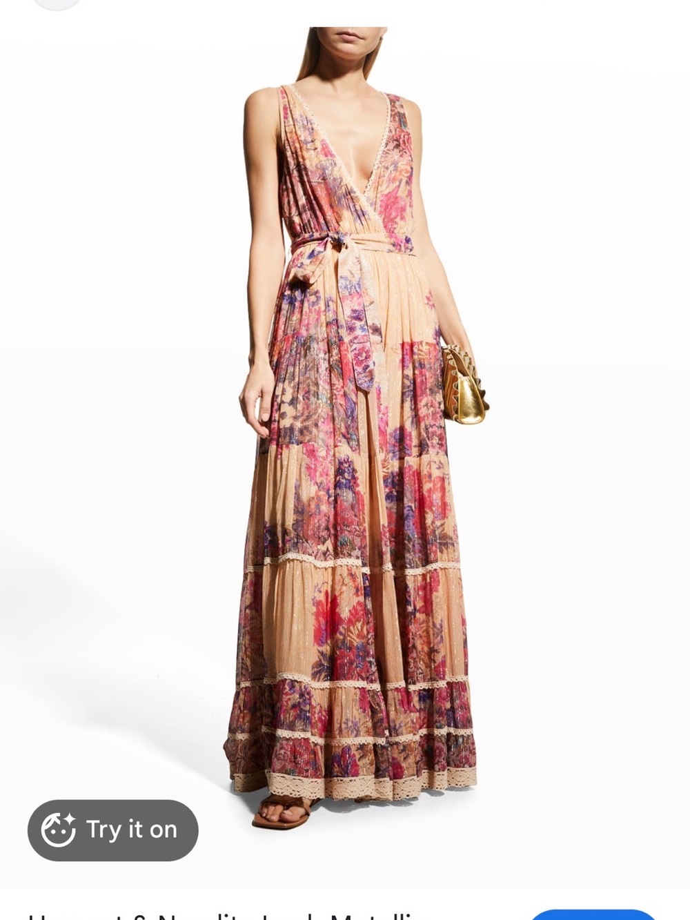 HEMANT & NANDITA Peach Floral V-Neck Sleeveless Maxi Dress